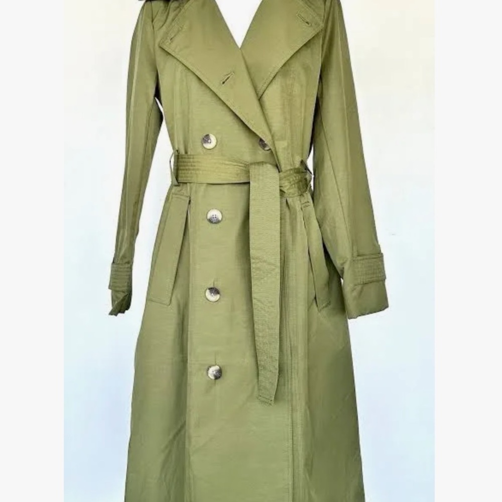 Rachel Zoe Olive Trench Coat with Self-Tie Belt